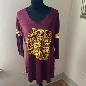Arizona State Sun Devils sleepwear long T-shirt V neck stripe sleeves Sz LG